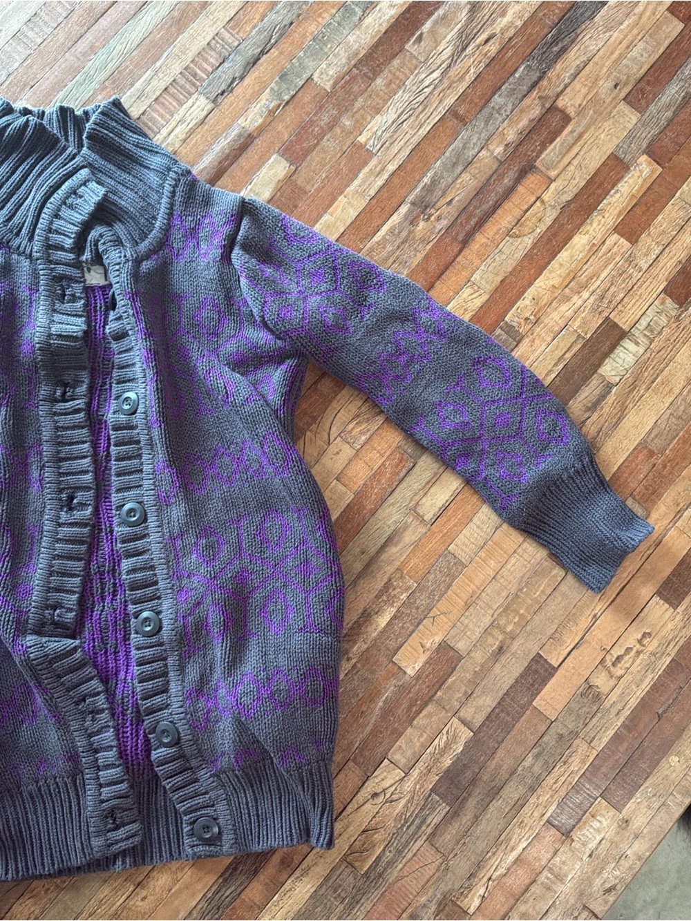 Mossimo Supply Co. Gray & Purple Knit Button-Front Kids Cardigan